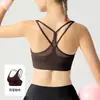 Sujetador Deportivo de Malla Recogida a Prueba de Impactos para Exteriores de Verano con Almohadillas en el Pecho y Hermoso Diseño Cruzado en la Espalda para Pilates, Fitness y Yoga