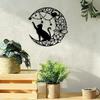 Decoração de parede de ferro forjado artesanato corte a laser silhueta lua preto gato decoração de parede Amazon venda quente pingente