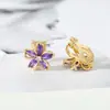 Brincos de Clipe Flor Roxa de Cinco Pétalas com Zircônia Sem Furos, Brincos de Flor Versáteis Elegantes e Requintados de Nicho