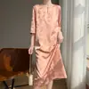 Vestido Redondo de Cetim com Mangas Três Quartos Estilo Chinês Novo Primavera/Verão para Mulheres, Vestido Midi Solto em Jacquard