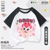 Camiseta linda y adorable de anime de manga corta para niños, estilo raglán delgado, top de verano para niñas, manga corta de verano para niñas