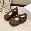 Sapatos Mary Jane de Camurça com Solado Grosso para Aumentar a Altura para Mulheres Outono e Inverno 2025 Sapatos Birkenstock Retro com Velcro Flats Quentes Forrados com Lã