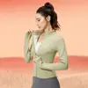 Nova jaqueta de ioga justa com forro de fleece espesso para outono e inverno, blusa casual quente de manga comprida para mulheres, casaco esportivo justo com gola alta