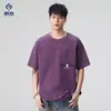 Camiseta Masculina Xintang Manga Curta Pesada 320g, Artesanato Americano Resistente, Lavagem Asut, Top com Bolso no Peito para Homens