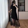 Comércio Exterior Roupas Femininas Foto Real Vestido Patchwork de Renda Gola Redonda Manga Curta Design Irregular Emagrecedor Comprimento Médio Tamanho Plus Camiseta