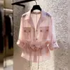Camisa de Lapela Estilo Levemente Maduro Feminina Nova Coleção Primavera Verão Com Design Moderno Cintura Marcada Emagrecedora Camisa Temperamento Versátil Proteção Solar Top