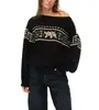 Suéter Vintage de Lana Mezclada Fair Isle con Copos de Nieve, Holgado, de Hombros Descubiertos y Mangas Largas para Otoño e Invierno