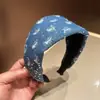 Faixa de Cabelo Jeans com Lantejoulas Vintage para Meninas Faixa de Cabeça de Esponja Versátil que Aumenta a Altura para Sair Larga Acessório de Cabelo
