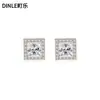 Pendientes de botón de plata de ley S925 con diamantes, forma cuadrada, de alta gama, compactos y exquisitos, elegantes y adecuados para el uso diario