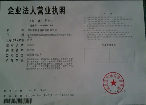 宝新营业执照副本
