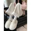 Pantalones de Chenilla Blancos de Pierna Ancha para Mujer Otoño Invierno 2026 Nuevo Estilo Caída Cintura Alta Pierna Recta Casual Sueltos Pantalones con Forro de Terciopelo
