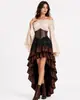 Falda Larga Pirata Retro Medieval de Halloween con Cintura Ceñida y Volantes de Capitán Vestido de Corte Conjunto de Tres Piezas