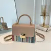 Bolso Cuadrado Pequeño Tejido Estilo Coreano Estilo Ins para Mujer, Moderno y Versátil, Bolso de Hombro Cruzado con Bloques de Color, Bolso de Mano de Alta Gama para Viajes