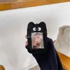 Porta-Cartão Original de Pelúcia Preto com Design de Fio de Carne, Estilo Ins Coreano para Armazenamento de Cartão de Ônibus e Refeição, Pingente Exibidor de Cartão de Foto de Idol