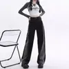 Jeans Preto Wide Leg Feminino Verão 2024 Tendência Versátil Novo Cintura Alta Solto Reto Calça de Barra Reta