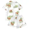Pijama Cardigan Verde de Seda Leite Transfronteiriço para Comércio Exterior para Mulheres, Shorts de Manga Curta, Roupa de Casa Casual Respirável, Conjunto Simples