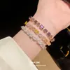 Pulsera geométrica extensible con circonita chapada en oro real de 18 quilates, pulsera versátil de moda y única, joyería de nicho de lujo ligero para mujer