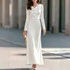 2026 Sitio independiente transfronterizo europeo y americano Amazon nuevo vestido de noche elegante de color liso de manga larga para mujer