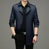 Jaqueta corta-vento masculina nova para primavera e outono, top masculino casual de negócios de comprimento médio, jaqueta com gola de terno, top de pai