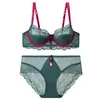 Lencería Transfronteriza Verano para Mujer Europea y Americana Delgada de Encaje Push-Up para Pecho Pequeño Conjunto Cómodo de Sujetador y Panty Sujetador Transpirable de Alta Gama