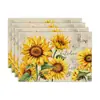 Mantel Individual de Lino Nuevo de Verano Transfronterizo Mantel de Mesa Floral de Girasol Aislamiento Térmico para Cocina Anti-Manchas Mesa de Comedor Mantel para Mesa del Hogar