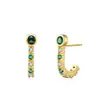 Brincos Vintage em Prata de Lei S925 com Microincrustação de Turquesa e Esmeralda para Mulheres, Moda Estilo Luxo Leve, Brincos Coloridos em Zircônia com Design Geométrico