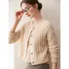 Hilo Herbalife / 25% Seda de Morera 75% Cachemira Cárdigan para Mujer Cuello Redondo Tejido de Cable Suelto Suéter Holgado Estilo Abrigo