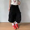 Calça Cargo Pleated Cropped Estilo Retrô Americano para Homens e Mulheres, Novo Estilo de Rua de Verão Versátil Solta Reta Wide-Leg Tendência