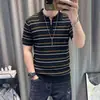 Camisa polo de punto de seda helada para hombre, estilo old money, top para hombre, camisa polo casual de verano con cuello camisero, camiseta para hombre