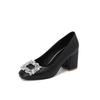 Sapatos Femininos Chunky de Salto Médio 2023, Tamanhos Grandes 40-48, Fivela Quadrada com Strass, Sapatos Femininos Amazon Transfronteiriços