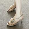 Sandalias de Falda Estilo Elegante de Hada Camelia 2024 Verano Nueva Moda Sandalias de Tacón Alto Sandalias para Exterior de Mujer