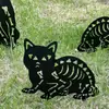 Decoración de Halloween para Exteriores 4 Piezas Gato de Metal Apilado Decoración de Jardín Silueta de Gato Negro Apilada Estatua de Halloween para Exteriores