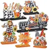 Decorações de Mesa de Madeira para o Outono e Ação de Graças de 6 Peças Transfronteiriças, Placas de Mesa de Madeira, Centros de Mesa, Decorações Rústicas para Estantes