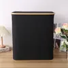 Cesta de Lavandería Plegable de Bambú Cesta de Lavandería de Tela Oxford Cesta de Almacenamiento de Doble Compartimento Cesto para Ropa Sucia Venta al por Mayor Hogar a Prueba de Polvo