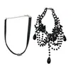 Collar Largo de Borla Negra con Perlas Estilo Gótico Oscuro para Mujer Halloween Retro Exagerado Collar Cadena para Clavícula Estilo Palacio