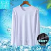 Camiseta de Manga Comprida Masculina Verão Outdoor Proteção Solar Fina Secagem Rápida Esportiva Branca Solta Tamanho Grande Seda Gelo Camiseta Básica Moderna