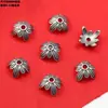 Plata de Ley S925 Flor de Loto Tortuga Accesorios Vintage Plata Antigua Lisa DIY Hecho a Mano Junta de Cristal Separador Accesorios de Plata