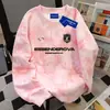 Nueva Sudadera Estilo Americano Suelta Cuello Redondo Estudiante Otoño e Invierno para Mujer Moderna Versátil Diseño de Letras Tie-Dye Rosa