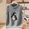 Colete de Tricô 100% Lã Pura para Meninos e Meninas, Suéter Bebê Gola Redonda Engrossado Sem Mangas, Suéter Sem Mangas Jacquard Infantil