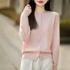 Suéter estiloso de lã, cardigã de botões com gola redonda para mulheres, nova coleção outono/inverno 2026, malha versátil e que afina a silhueta
