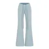 Calça Feminina Fashion Hot Girl Slim Cintura Média-Baixa Perna Larga Outono Inverno Novo Calça Casual Americana com Cordão Escovado Flare