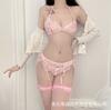 Coelho Sujo Sao lingerie feminina de renda aberta sexy conjunto de tentação sexy meias liga meias de rede conjunto de três peças