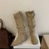 Botas Retro Plisadas Push-up para Mujer Botas Vaqueras Occidentales Pierna Ancha Adelgazantes Alargadoras No por Encima de la Rodilla Botas Largas Botas Altas