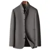 Abrigo para Hombre 2025 Otoño e Invierno Estilo Chino Cuello Alto Forro de Plumas Desmontable Juventud Negocios Lana Hecho a Mano Abrigo Cálido