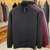 Suéter masculino com zíper parcial e gola alta, cor sólida, tricô grosso, adequado para outono e inverno, um suéter quente e estiloso para homens de meia-idade, perfeito como camada base