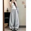 Calça longa listrada de cor contrastante, secagem rápida, perna larga, cintura alta, solta, modeladora, versátil, casual, nova para o verão de 2026, feminina