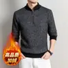 Novo Suéter de Lã Espesso Masculino Contém Lã de Ovelha Inverno Mais Veludo Gola Meia-Alta Tamanho Grande Meia-Idade Suéter Malha Masculino