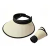 Sombrero de ala ancha con protección solar tipo chal para mujer, protección de verano, sombrero de sol de paja tejido con parte superior vacía, plegable