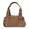 Bolsa de mão com rebites estilo coreano, bolsa de ombro e para o antebraço para mulheres, moderna e simples, grande capacidade, bolsa popular para o dia a dia, estilo biker
