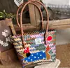 Bolso de Mano Retro Tejido a Rayas de Dachshund para Mujer, Estilo Nuevo de Verano, Bolso Tote de Ratán tipo Cesta de Frutas para el Viaje Diario